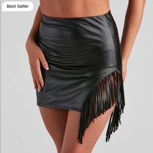 Windsor leather fringe mini skirt